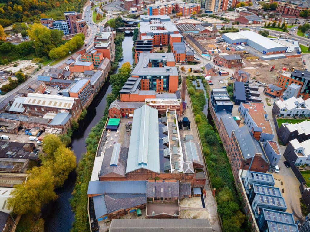 Ariel view of Kelham Island during the day