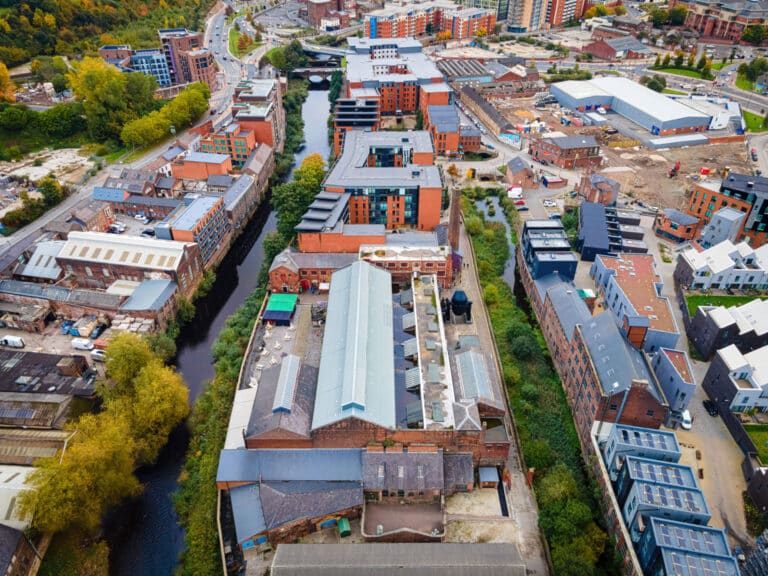 Ariel view of Kelham Island during the day