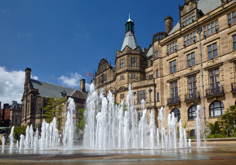 Sheffield with water fountains